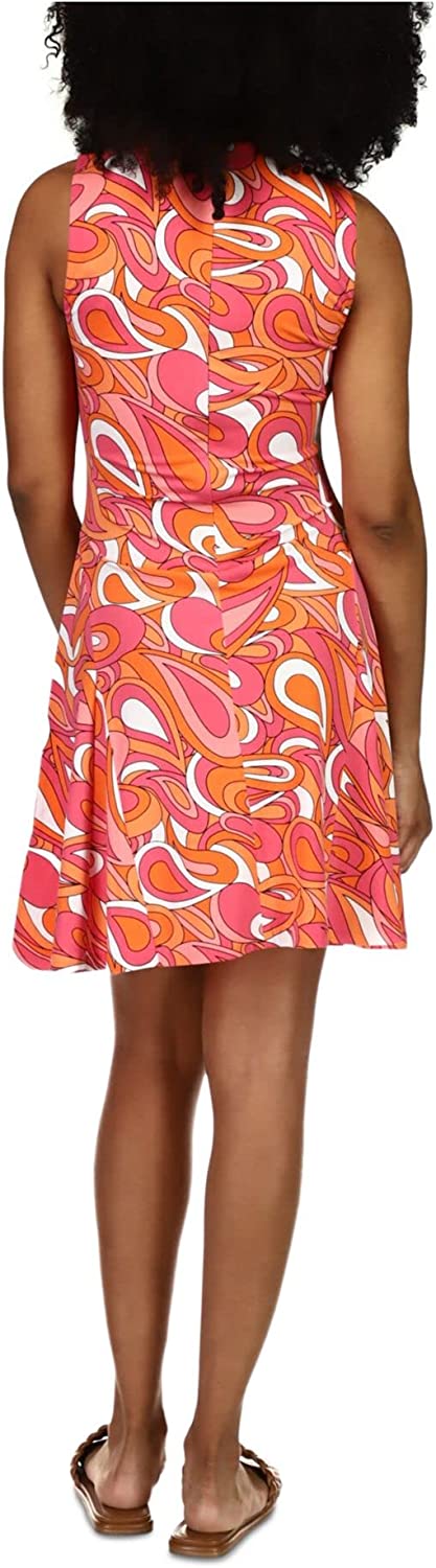 Michael Kors Women Coral Stretch Surplice Neckline Fit Flare Dress Pink Size M