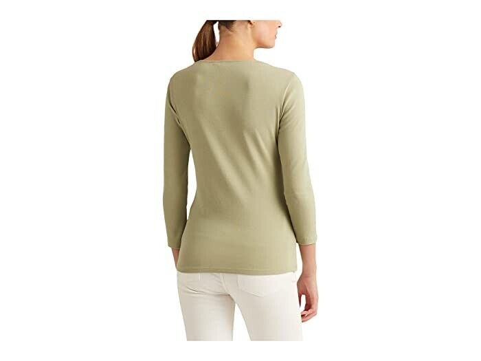 RALPH LAUREN Womens Green Lace 5 Button Placket V Top Green Size XL MSRP $80