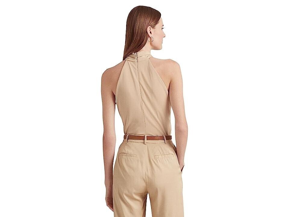 LAUREN Ralph Lauren Stretch Jersey Ring-Front Halter Top Brown Size XL MSRP $115