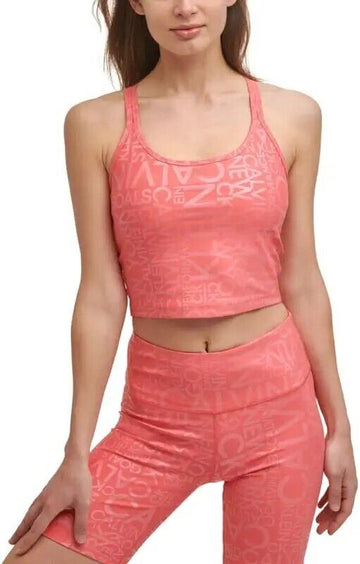 Calvin Klein Performance Women's Printed Strappy-Back Tank Top Pink Size L