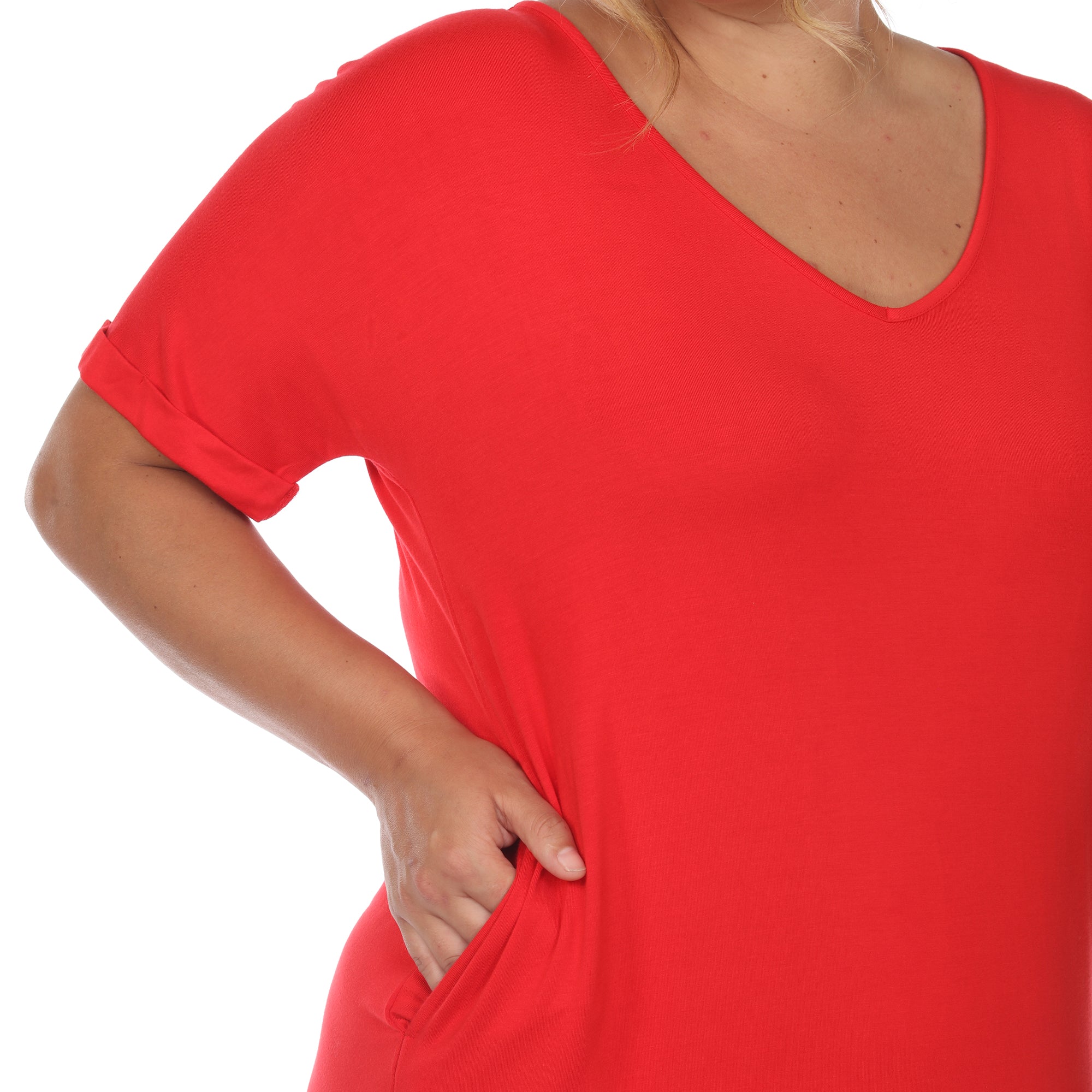 White Mark Womens Plus Slit Knit T-Shirt Dress Size 3X Red