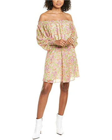 WAYF Womens Leyden Off-The-Shoulder Mini Dress, Size L, Yellow