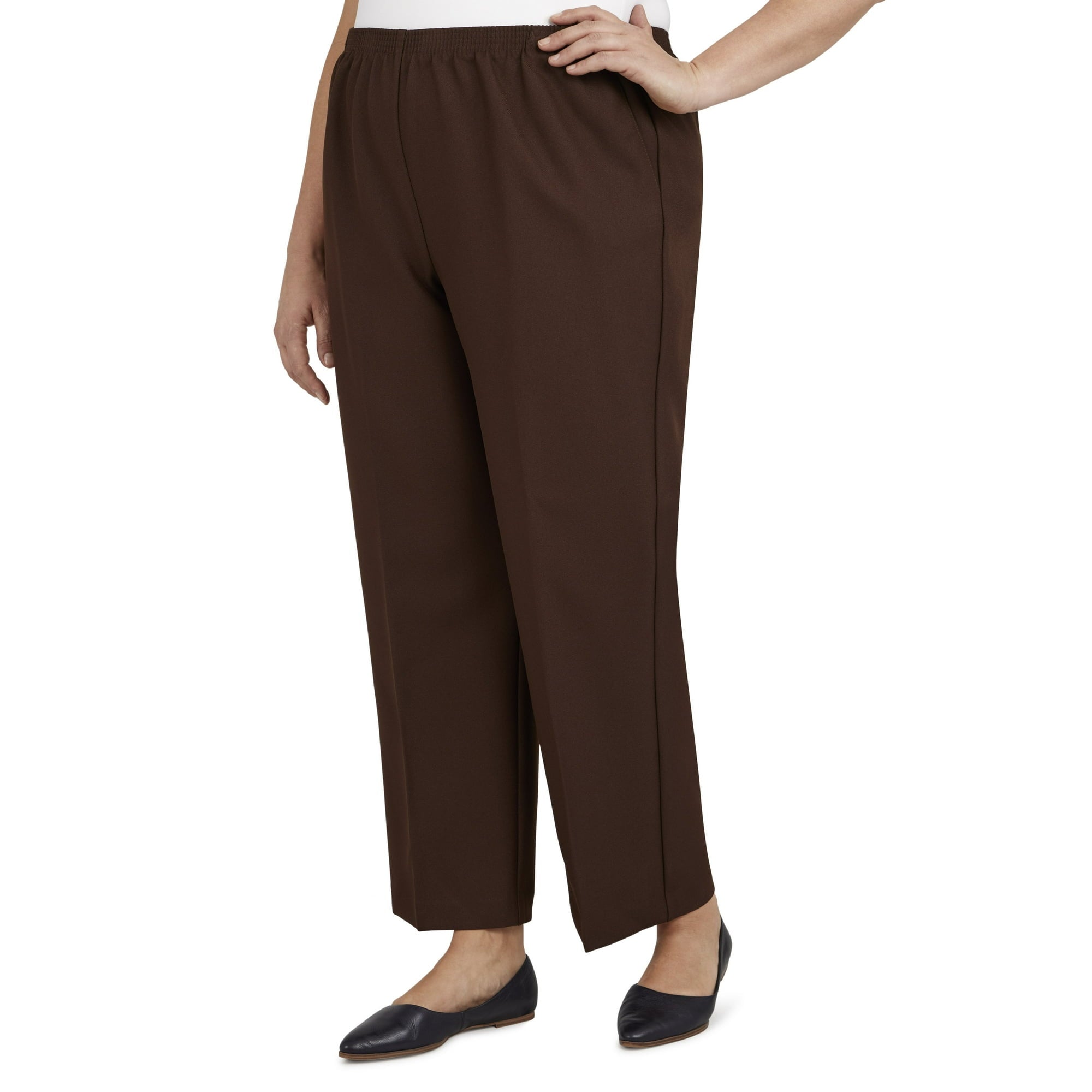 Alfred Dunner Women's Plus Size Solid Elastic Waist Pants Size 18W Brown