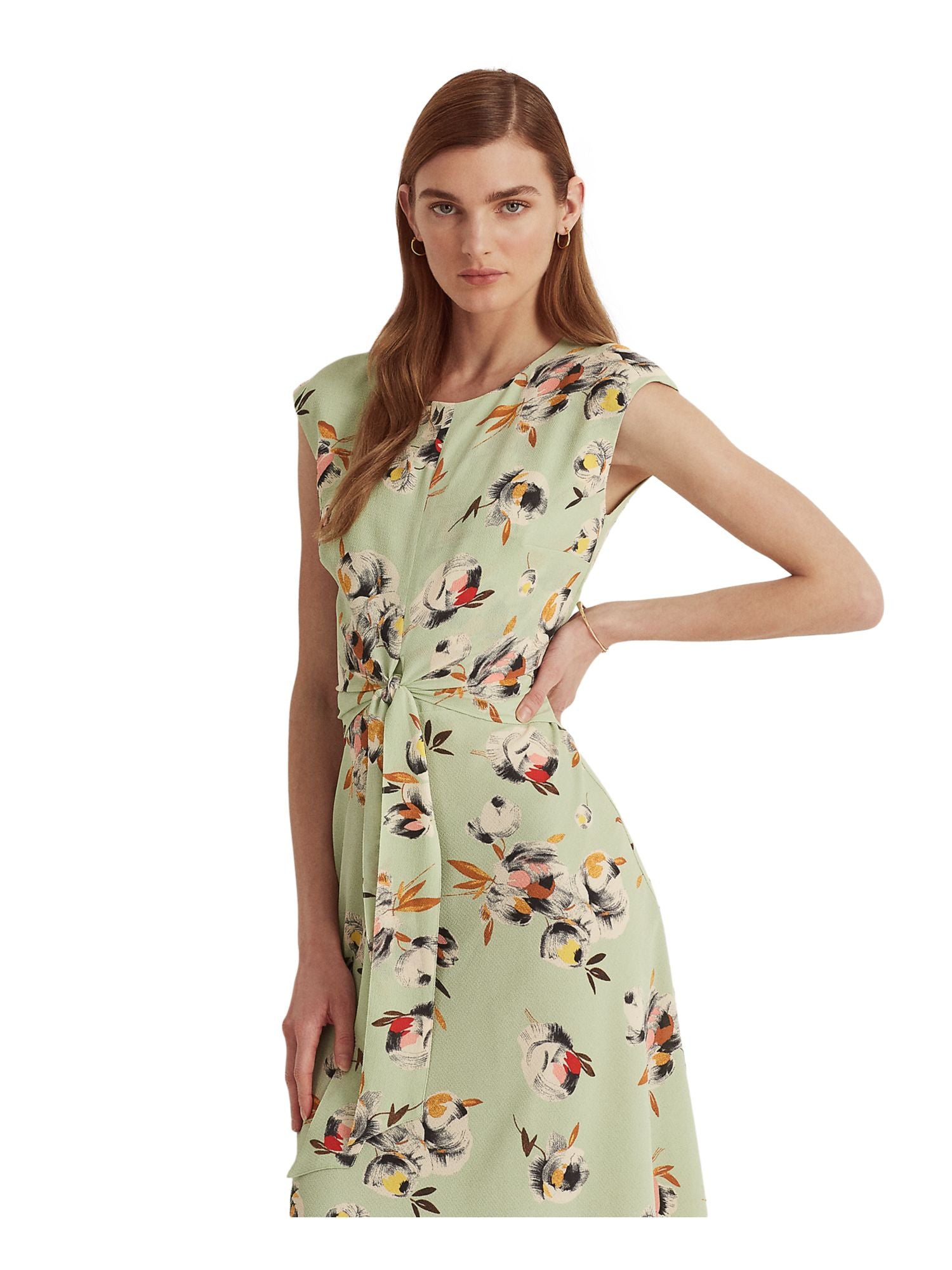 LAUREN RALPH LAUREN Gree Floral Cap Sleeve Fit + Flare Dress Petites Size 14P