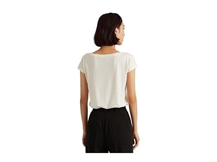 LAUREN Ralph Lauren Petite Sequined Art Deco Cotton-Blend Tee Ivory Size PL $80