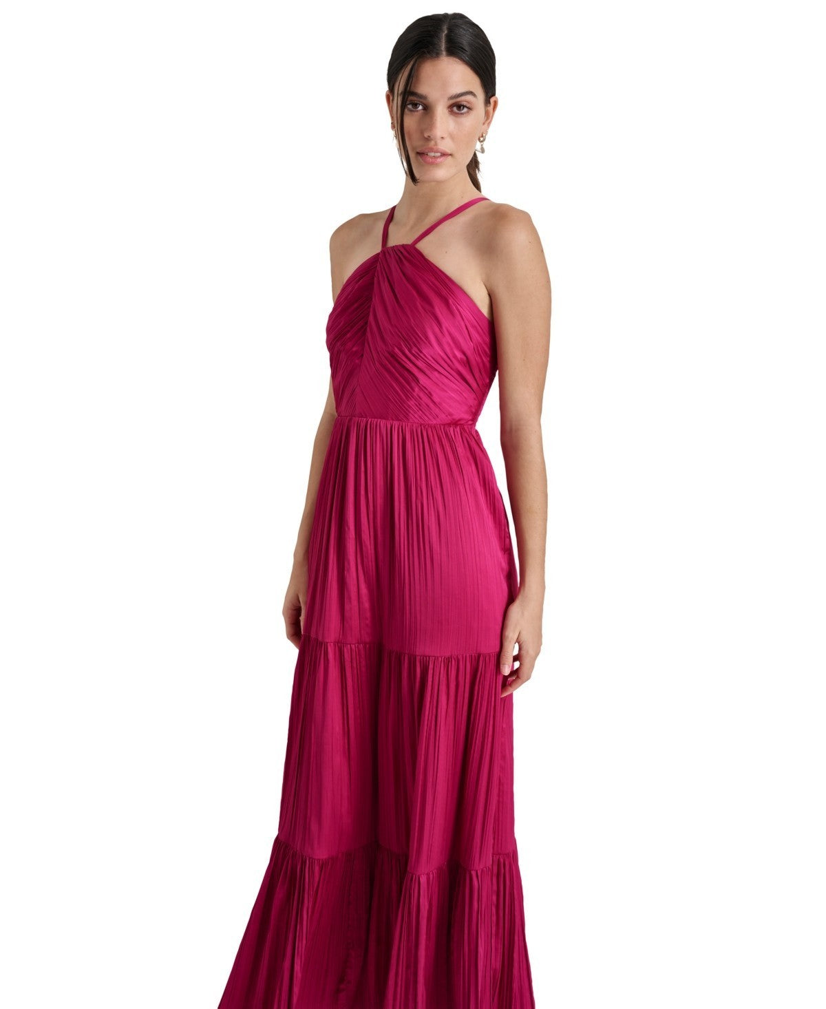 DKNY Women's Sleeveless Tiered Pleated Halter-Neck Dress Red Size 12 MSRP $149