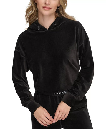 CALVIN KLEIN PERFORMANCE Women's Velour Pullover Hoodie Black Size XS MSRP $70