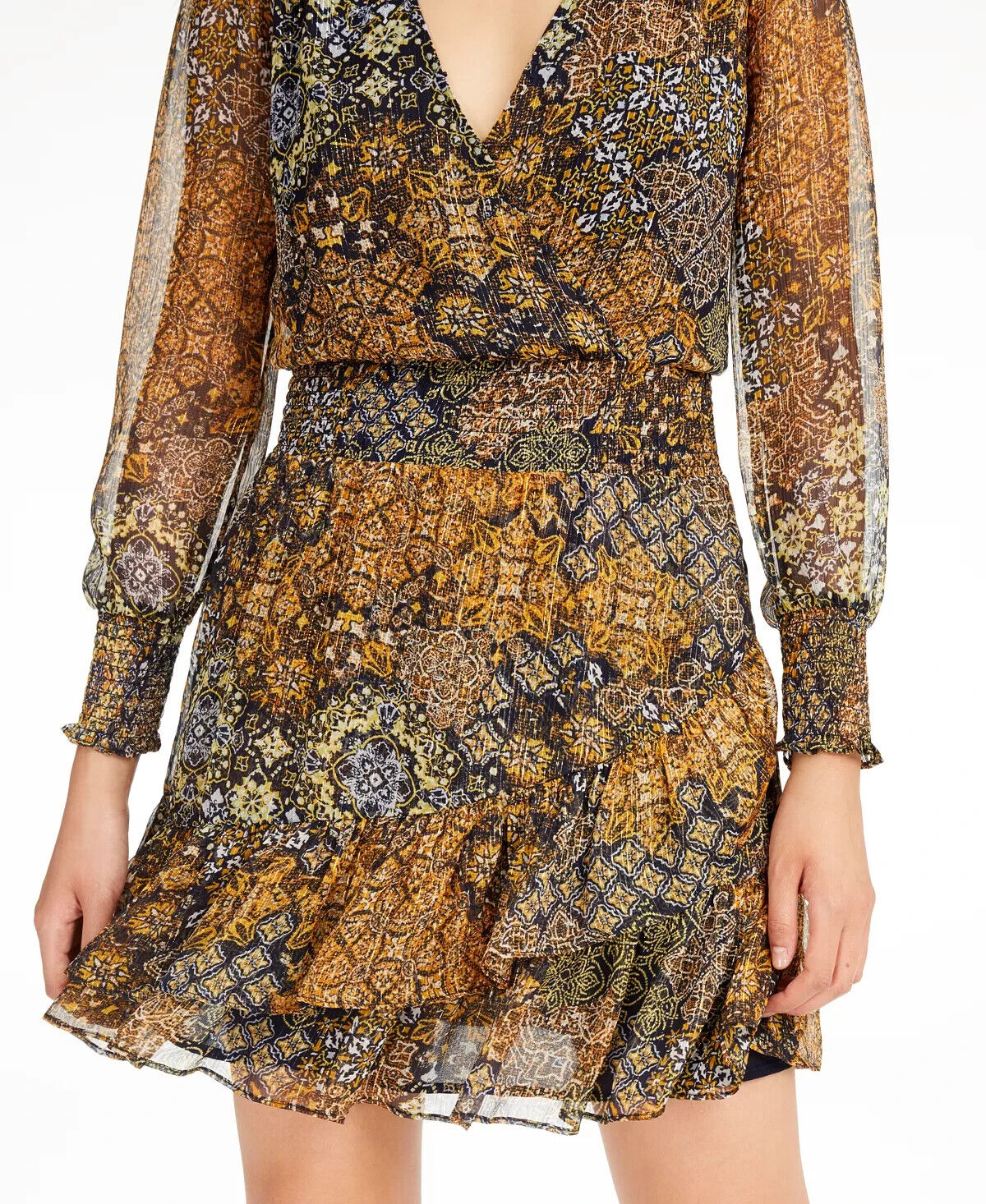 MICHAEL KORS Mega Patchwork Dress Orange Navy Size S MSRP $165