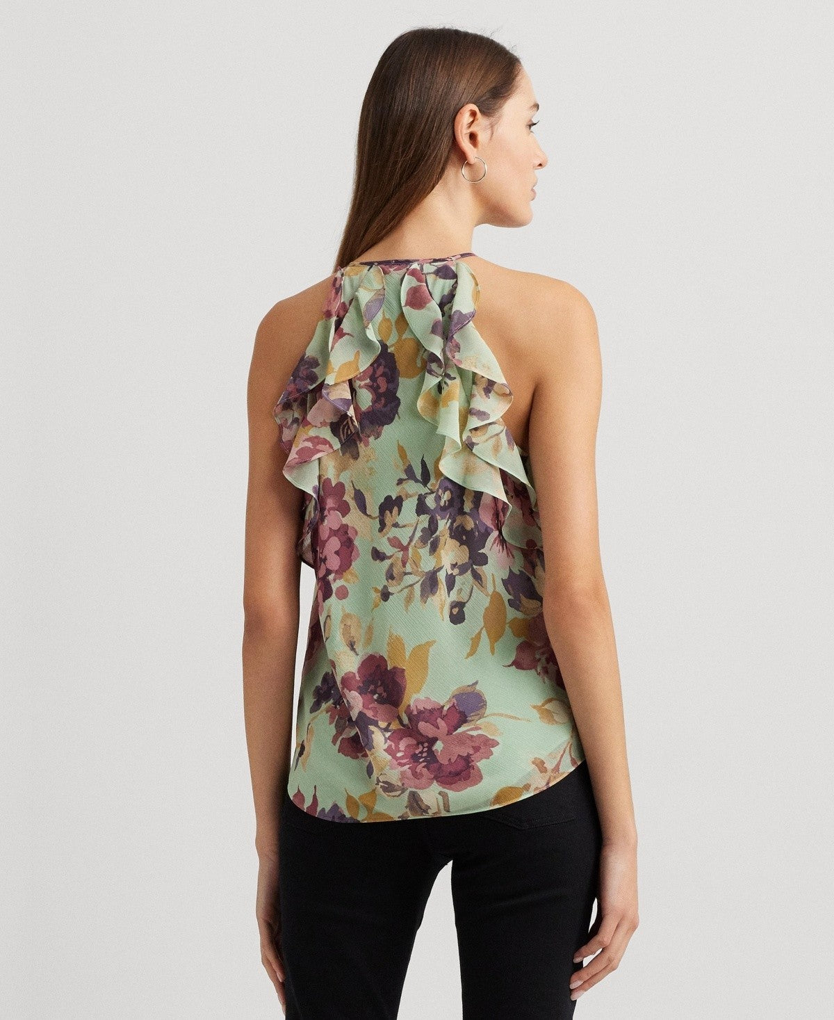Lauren Ralph Lauren Women's Ruffled Halter Blouse Green Size 16 MSRP $115