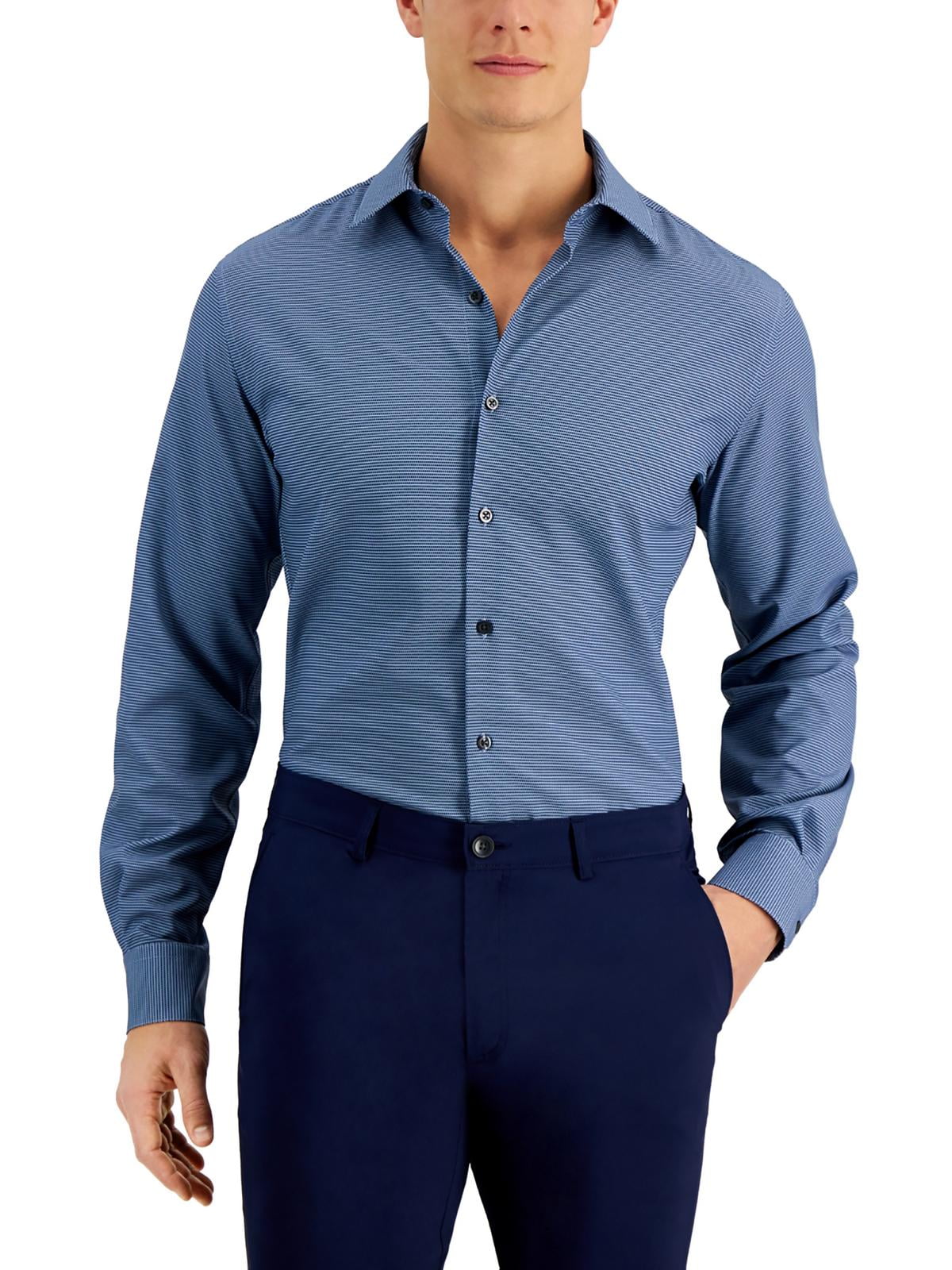 Alfani Mens Printed Slim Fit Dress Shirt Blue Size 14-14.5 32/33