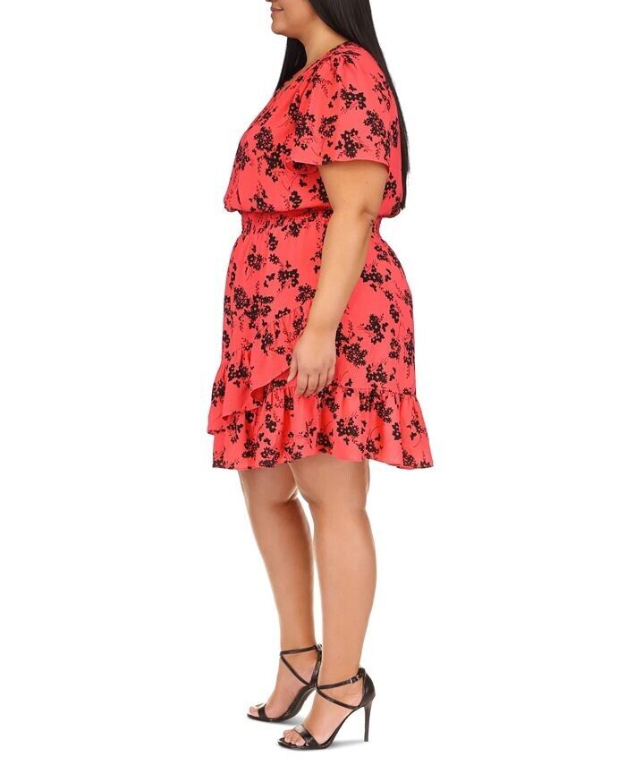 Michael Michael Kors Plus Size 2X Floral-Print Faux-Wrap Dress Pink MSRP $165