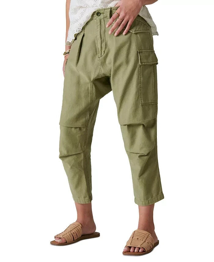 Lucky Brand Womens Cotton Pants Dropped-Crotch Olive Green Size 2 MSRP $129