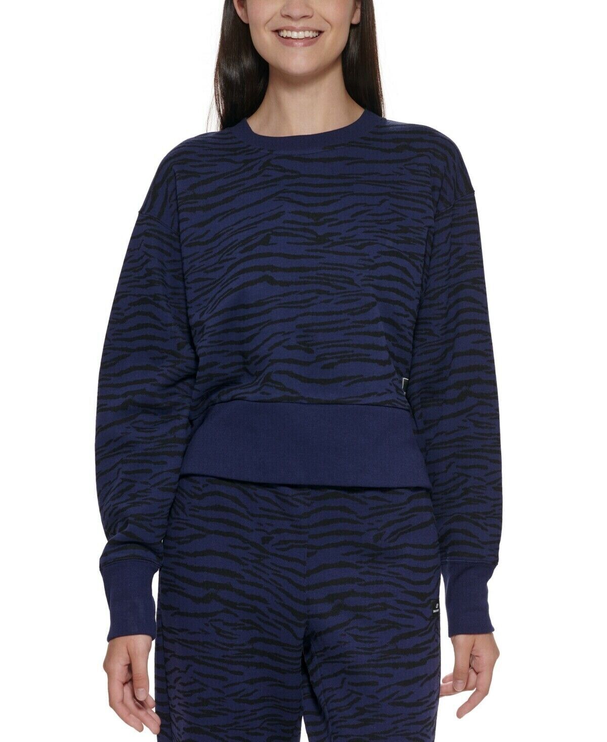 Dkny Sport Women's Tiger-Print Cropped Sweatshirt Blue Size S