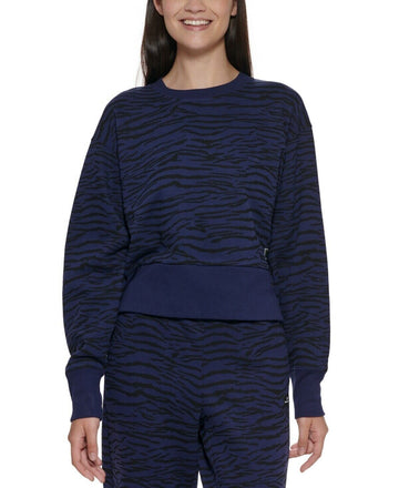 Dkny Sport Women's Tiger-Print Cropped Sweatshirt Blue Size S
