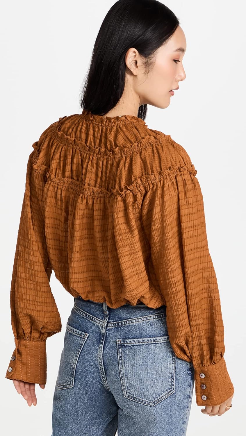 Free People Women's Hailey Blouse, Glazed Ginger, Orange, M