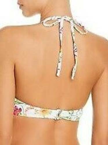 AQUA Swim Floral Bandeau Bikini Top womens White Size M MSRP $48