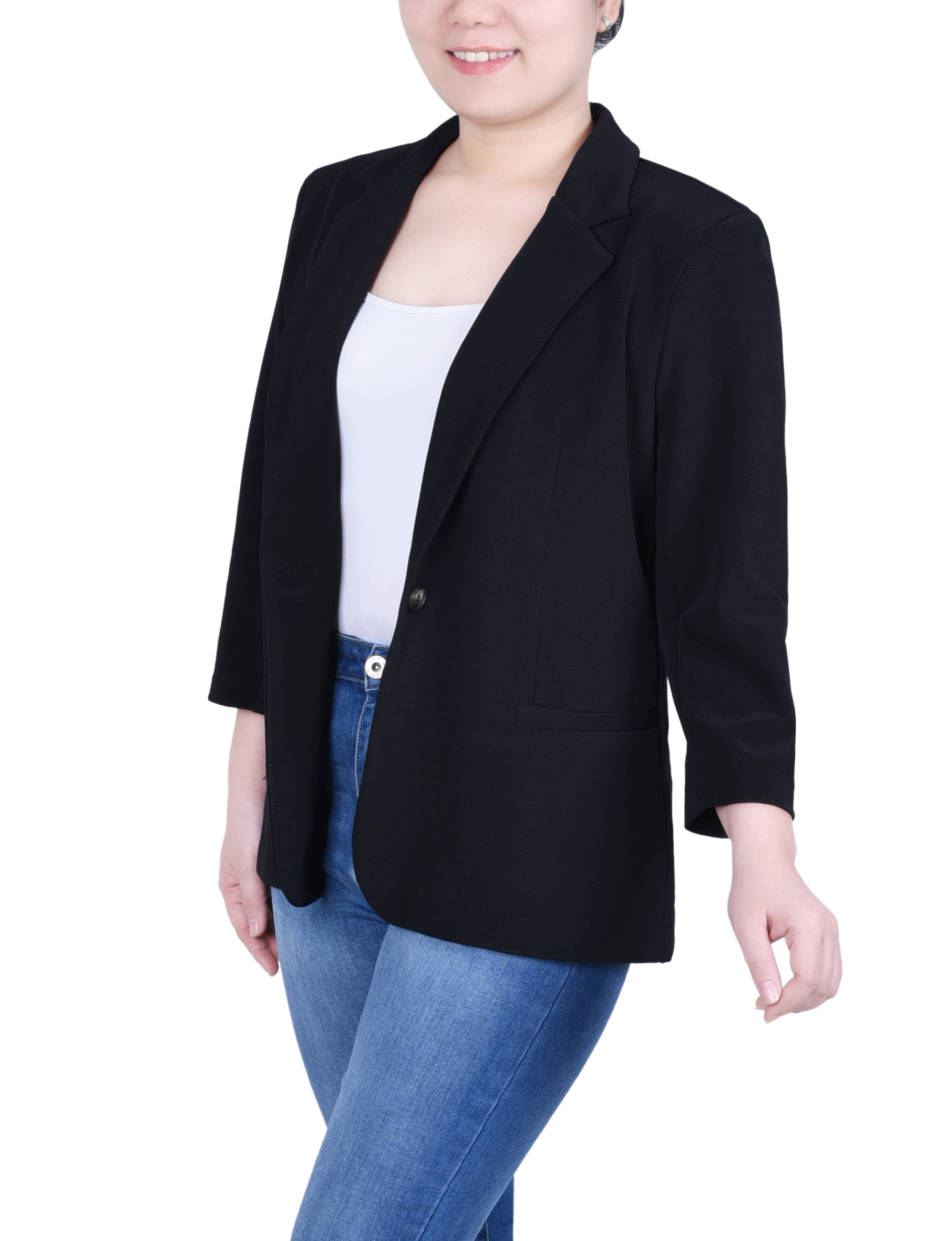 NY Collection Petite 3/4 Sleeve Heavy Jacquard Knit Jacket Size PXL Black