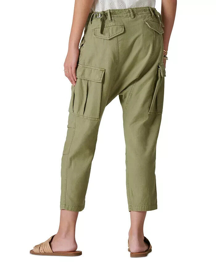 Lucky Brand Womens Cotton Pants Dropped-Crotch Olive Green Size 2 MSRP $129
