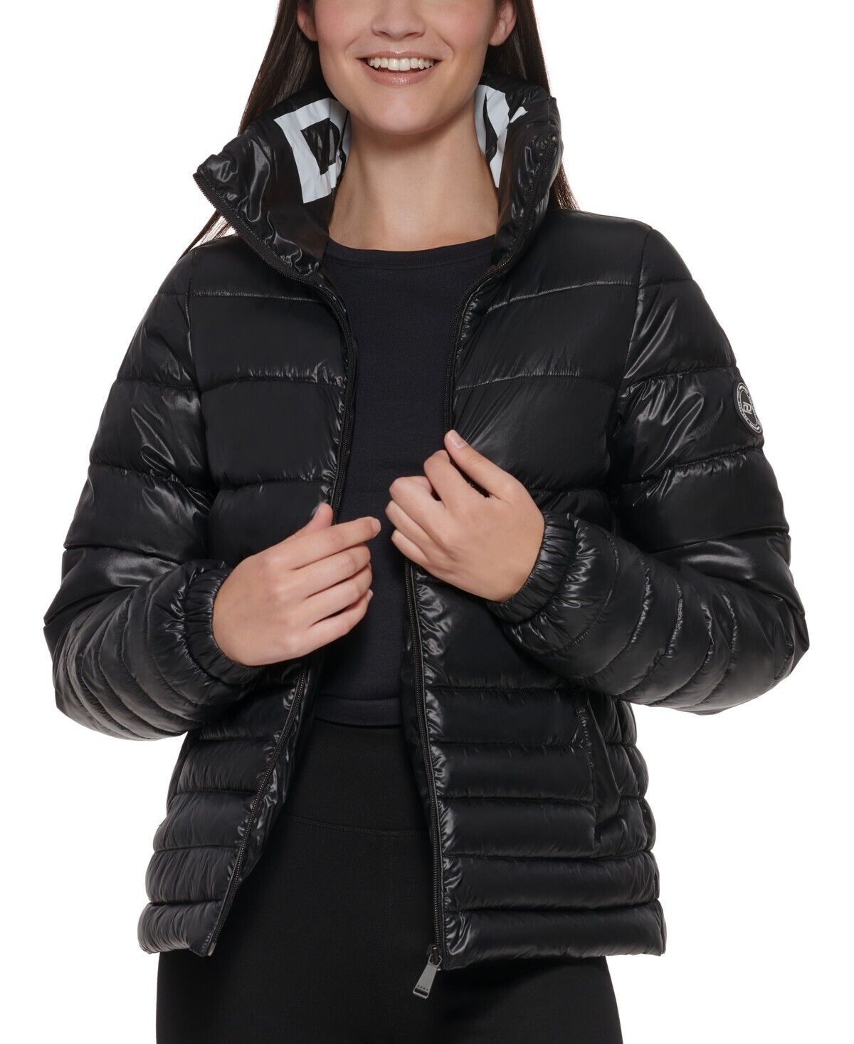 DKNY Sport Womens Lightweight Packable Puffer Jacket Black Size S MSRP $130
