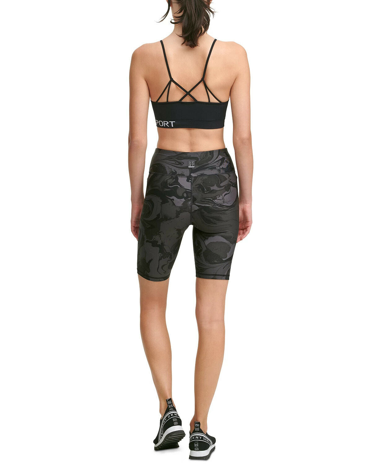 DKNY Sport Marble-Print High-Waist Bike Shorts Black Size S MSRP $45