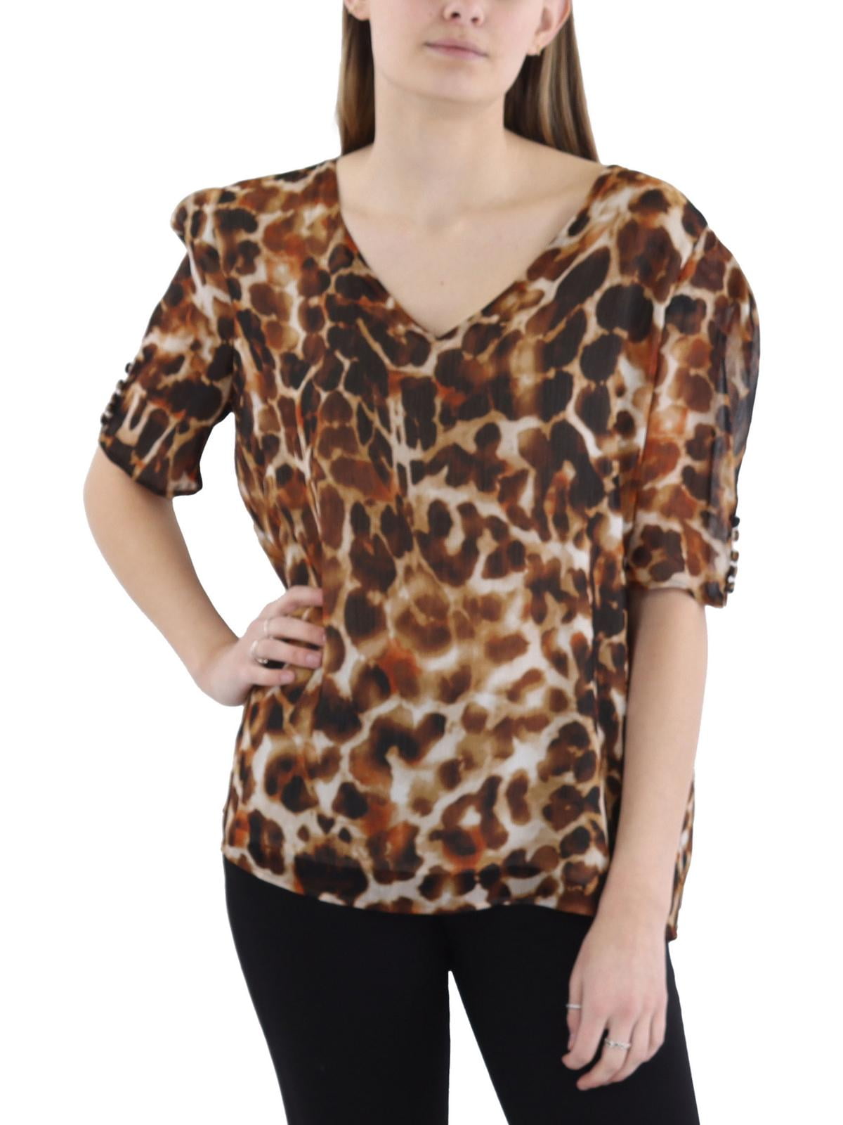 Calvin Klein Women Animal Print Pullover Top Brown Size XL MSRP $69