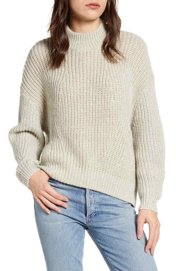 Splendid Mock Neck Sweater Gray Lurex Pullover Size L MSRP $158