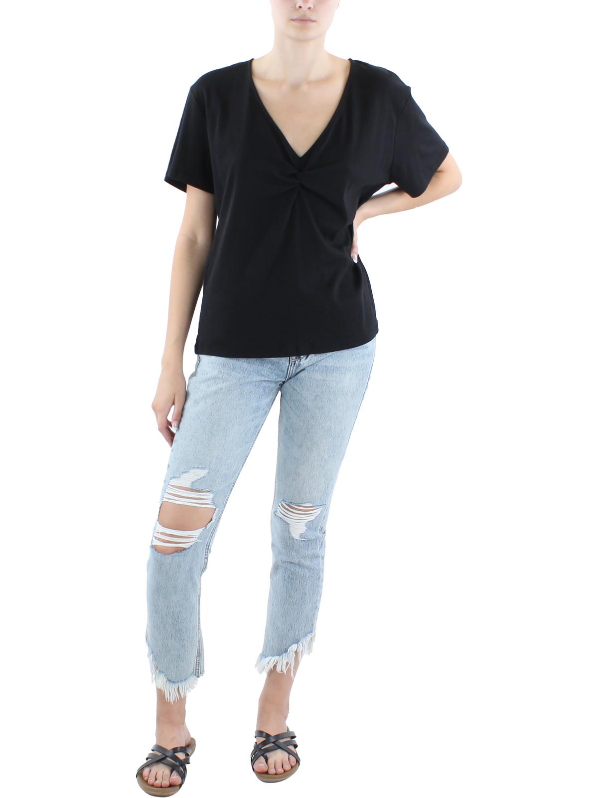 Calvin Klein Womens Twisted V-Neck Pullover Top Black Size S MSRP $39