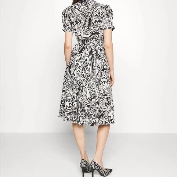 Lauren Ralph Lauren Paisley MIDI Dress Black Cream Size 12 MSRP $155