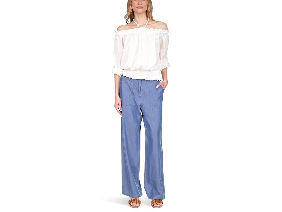 Michael Kors Women's Chambray Wide-Leg Pants Blue Size M MSRP $125