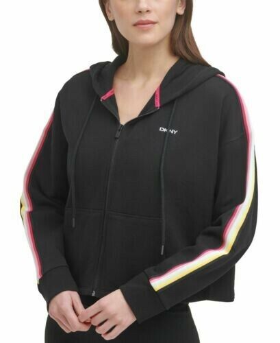 DKNY Sport Cropped Zip-Front Hoodie Black Jacket Size M SALE MSRP $80