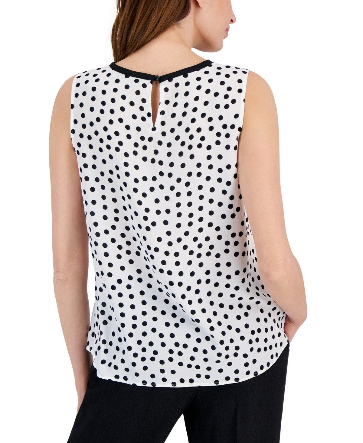 Kasper Petite Printed Sleeveless Top White Black Size PM MSRP $59