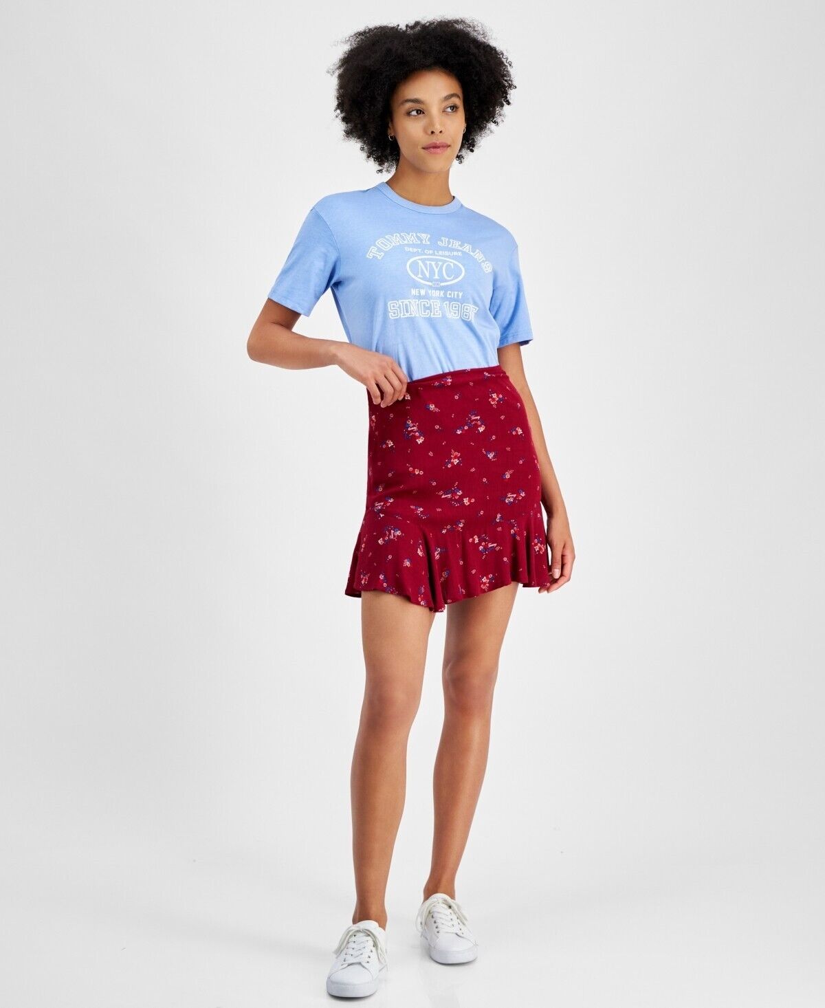 Tommy Jeans Women's Floral High Rise Flounce Mini Skirt RED Size S MSRP $80