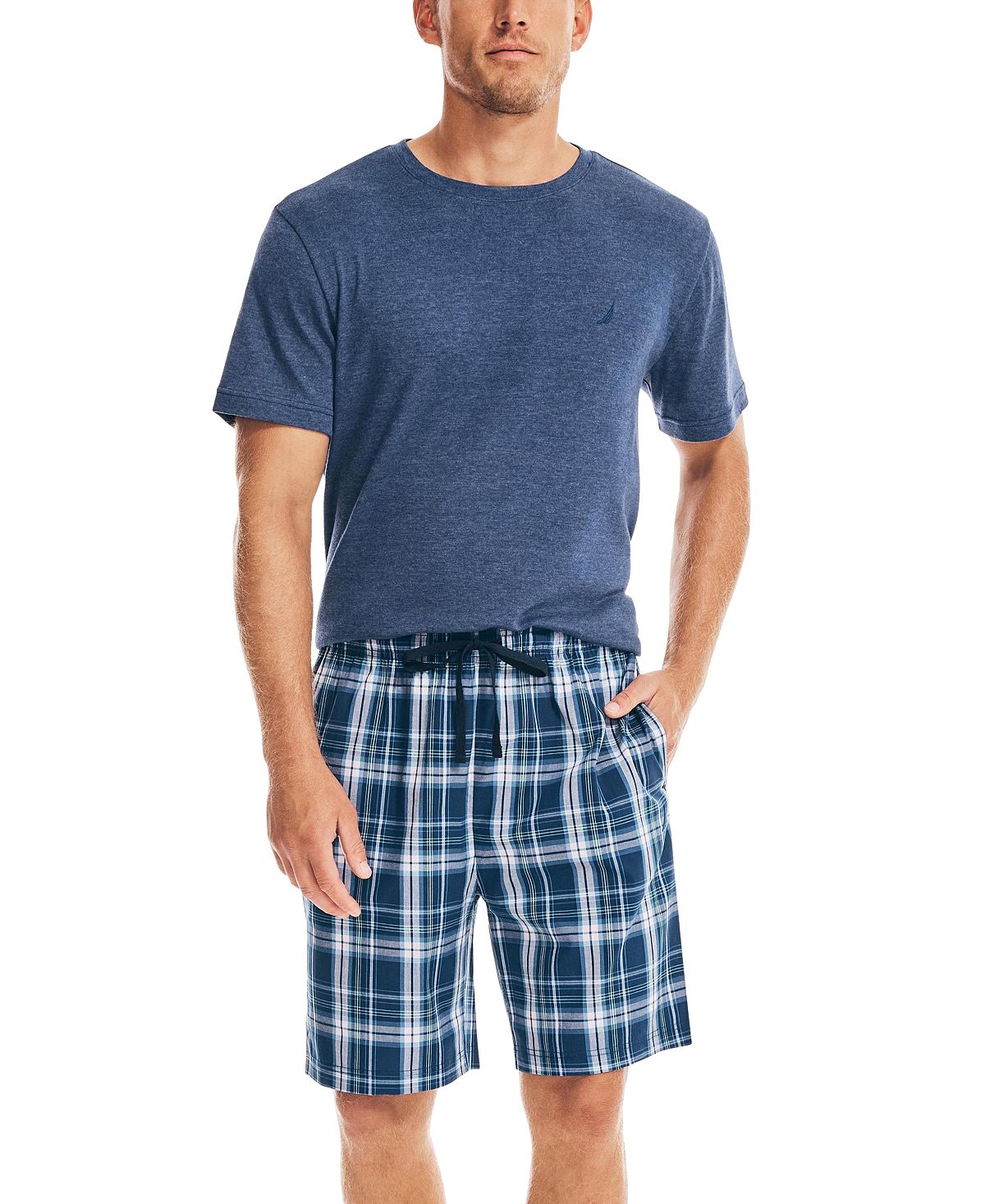 Nautica Men's Classic Fit Plaid Cotton Sleep Shorts Blue Size S