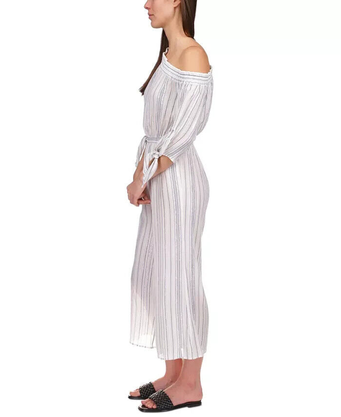MICHAEL KORS Striped One-Shoulder Jumpsuit Blue White Size S MSRP $175
