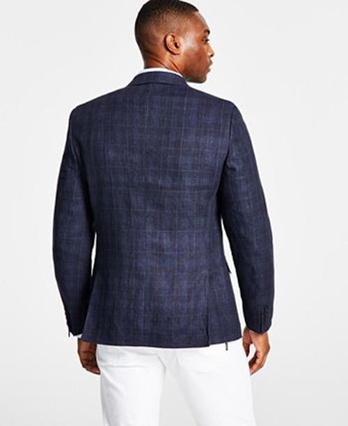 Bar III Mens Slim Fit Windowpane Sport Coat Navy Blue Windowpane Size 42L