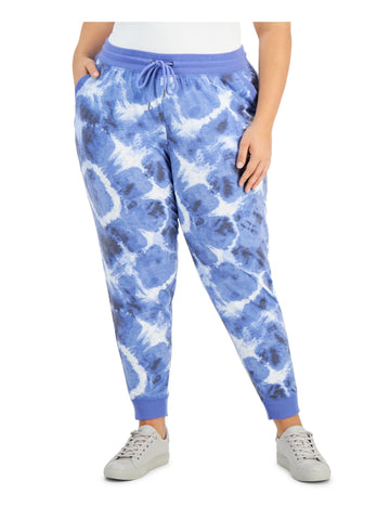 IDEOLOGY Blue Stretch Pocketed Ribbed Joggers Dye Lounge Pants Plus Size 3X