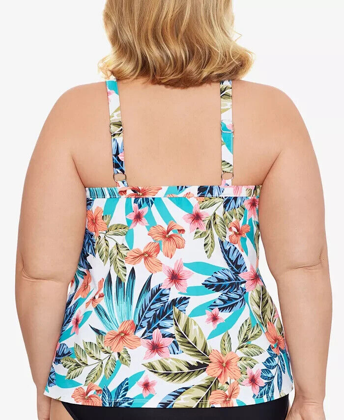 SWIM SOLUTIONS Plus Size Montego Bay Underwire Tankini Top Blue White 24W