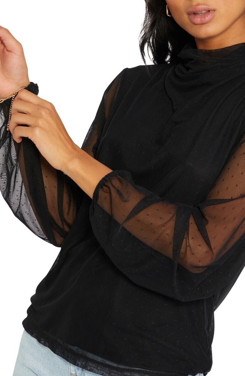 Sanctuary Womens Midnite Hour Mesh Long Sleeve Blouse Black Size M MSRP $69