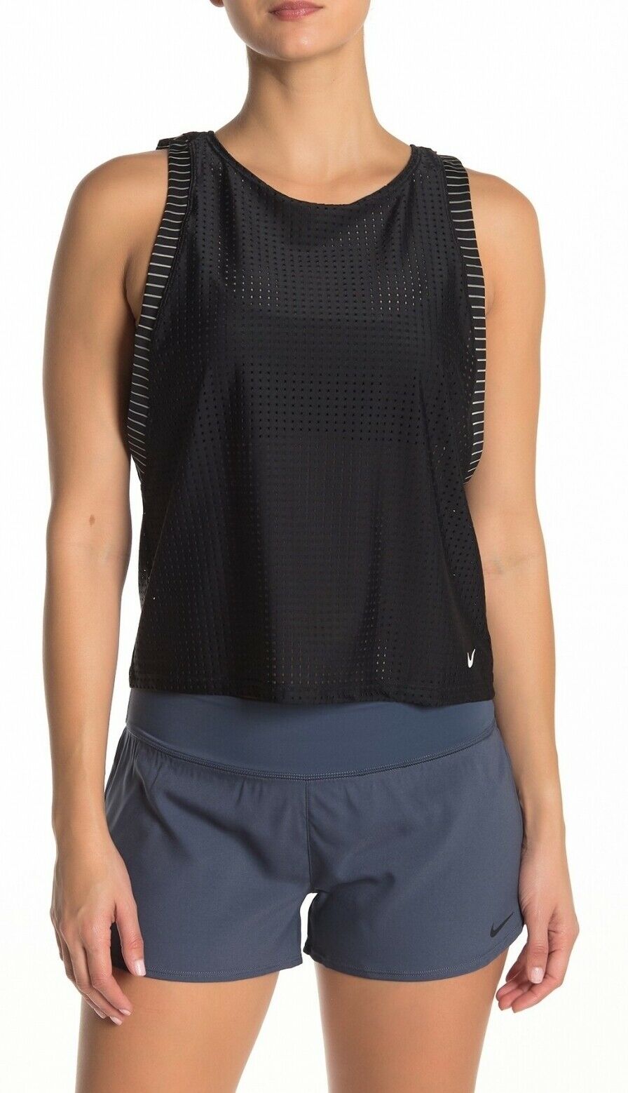 Nike Sport Mesh Layered Tankini Top Black Womens Black Size S MSRP $86
