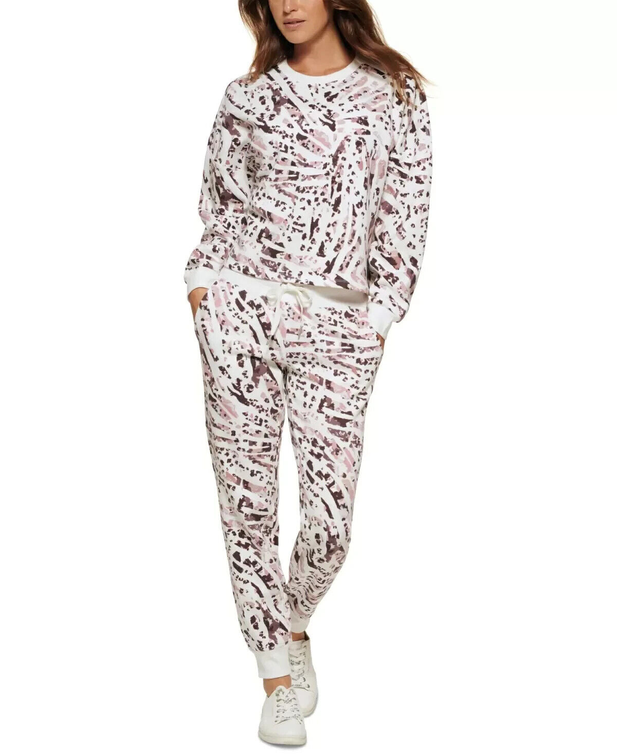 Calvin Klein Performance Women's Printed Crop Pullover Top White Size L MSRP $60