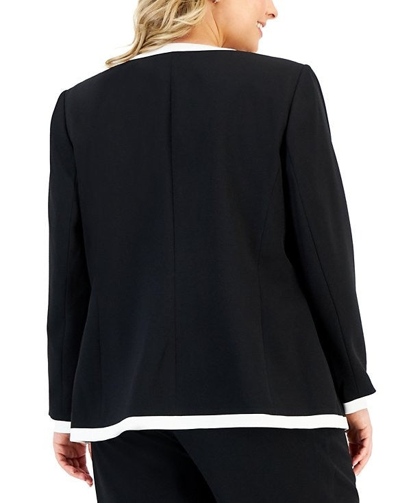Kasper Plus Size 1X Tipped Collarless Open-Front Jacket Black $139