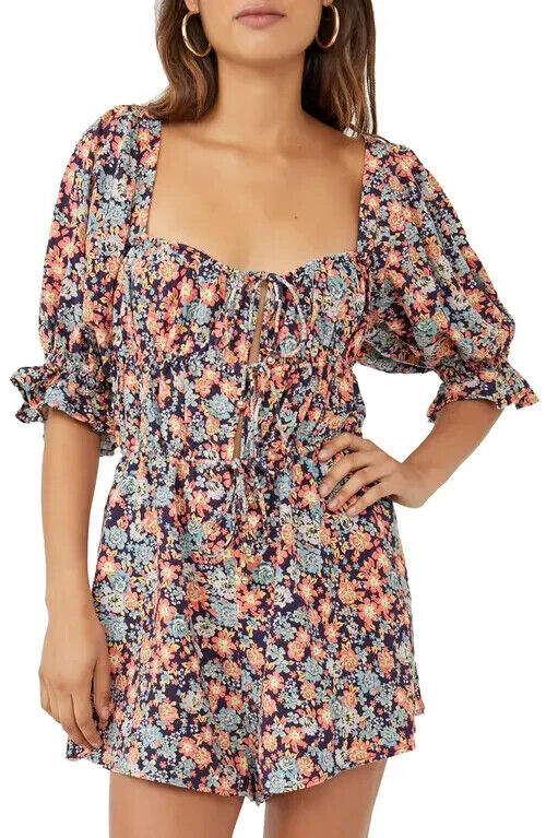 Free People Show Me Love Romper Womens Size M Navy Orange MSRP $148