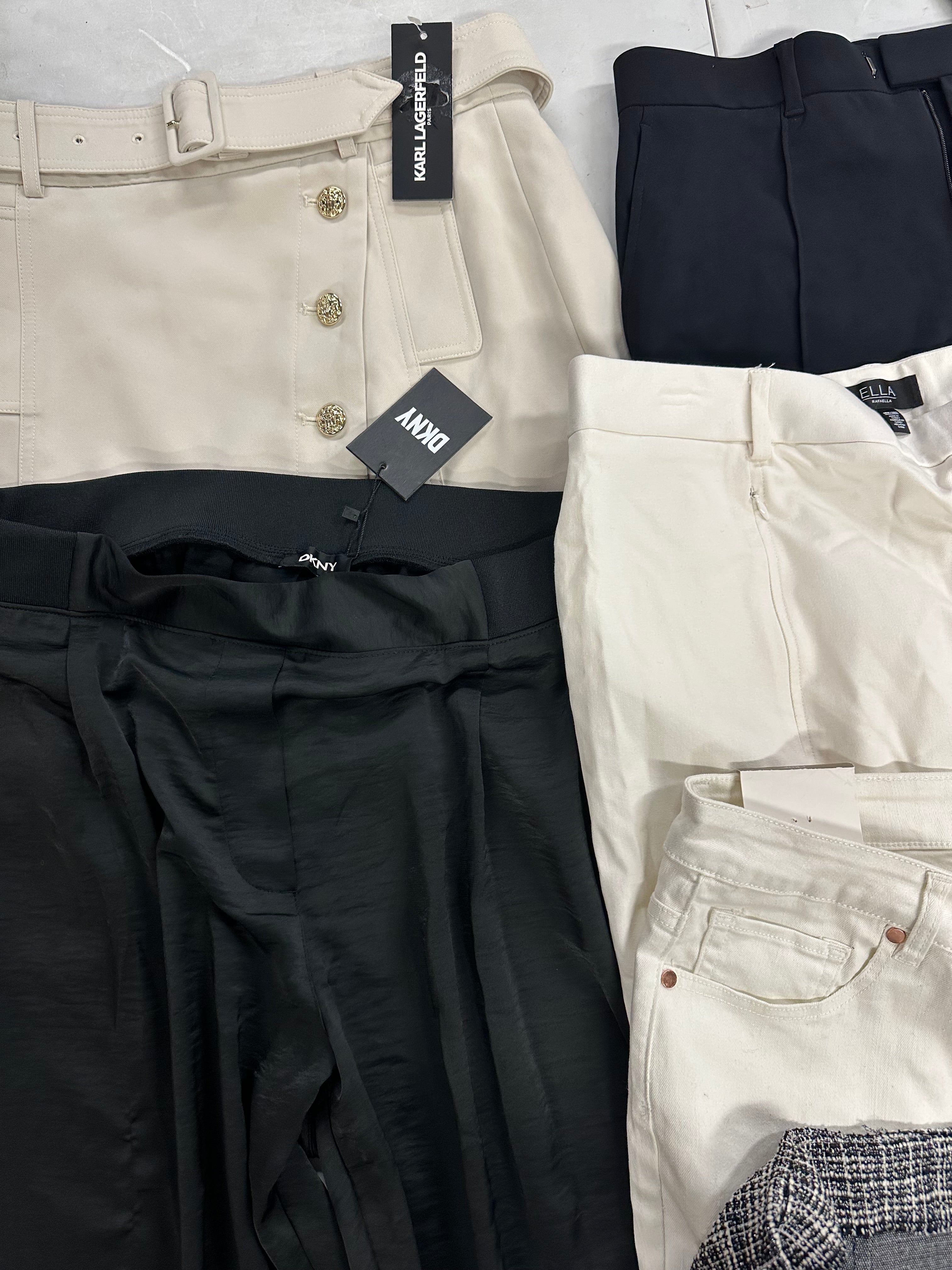 Women's Clothing Skirt and Pant Wholesale Lot, DKNY, ELLA RAFAELLA, KARL LAGERFELD, JACLYN SMITH and more, 7 items, Shelf Pulls, MSRP $476