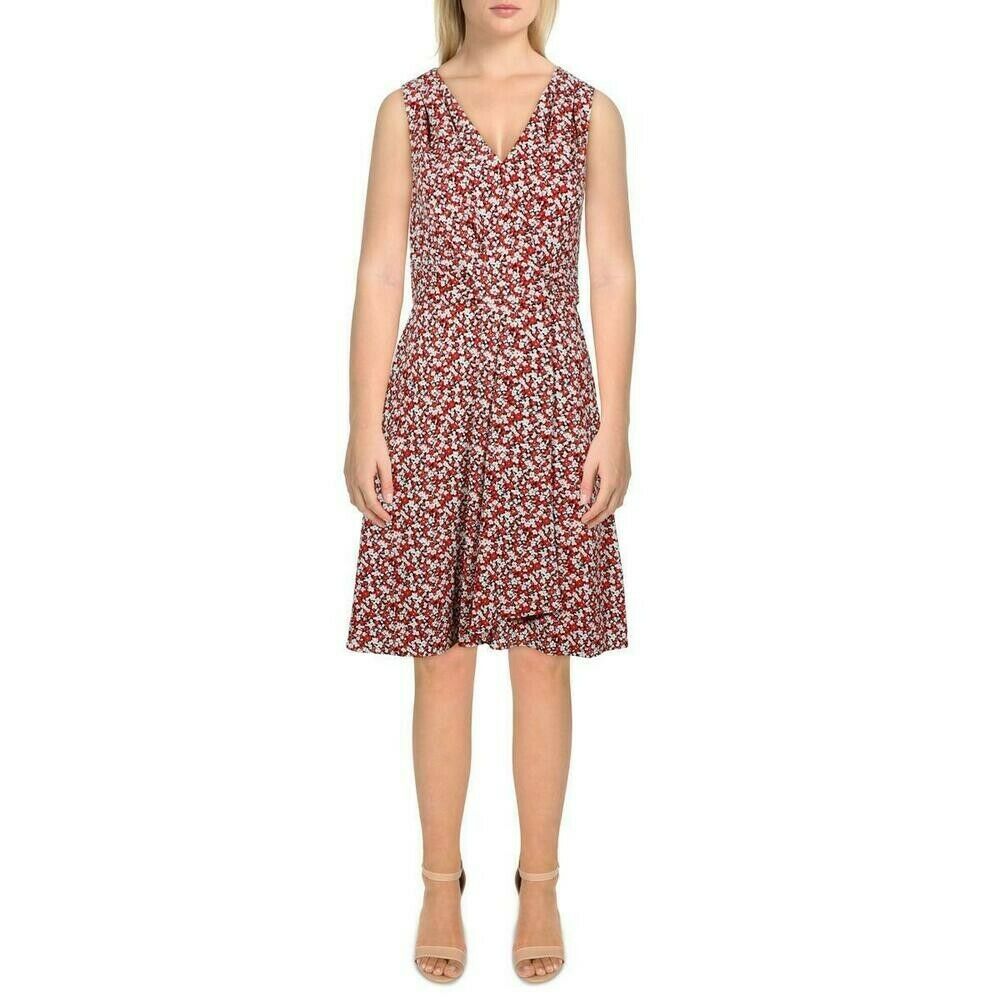 Lauren Ralph Lauren Floral Print Wrap Style Dress Bright Red Size 12 MSRP $135