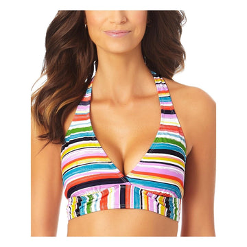Anne Cole Womens Striped Halter Bikini Swim Top Multi Color Size S MSRP $58