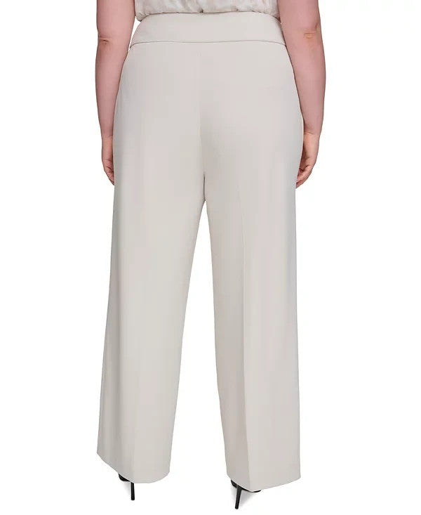 Calvin Klein Plus Size 18W Scuba-Crepe Wide-Leg Pants Beige MSRP $109