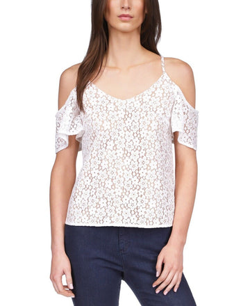 Michael Michael Kors Women Lace Cold-Shoulder Chain Top White Size XL MSRP $125