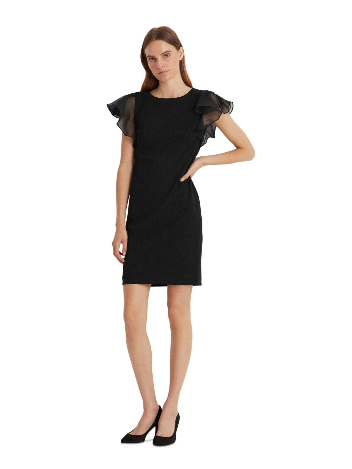 Lauren Ralph Lauren Crepe Flutter Sleeve Dress Black Size 12 MSRP $135