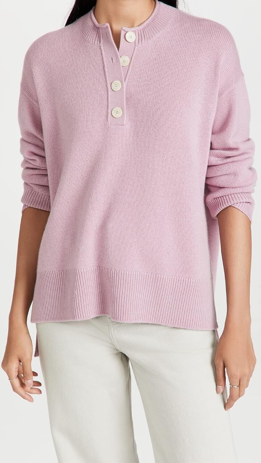 Theory Women's Button Up Cashmere Sweater Pullover Pink Size L MSRP $445