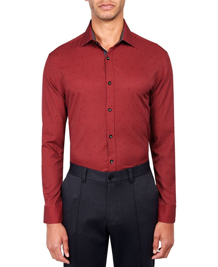 Society of Threads BURGUNDY red Slim-Fit Dress Shirt 2X Size 18-18.5x35/36 $80